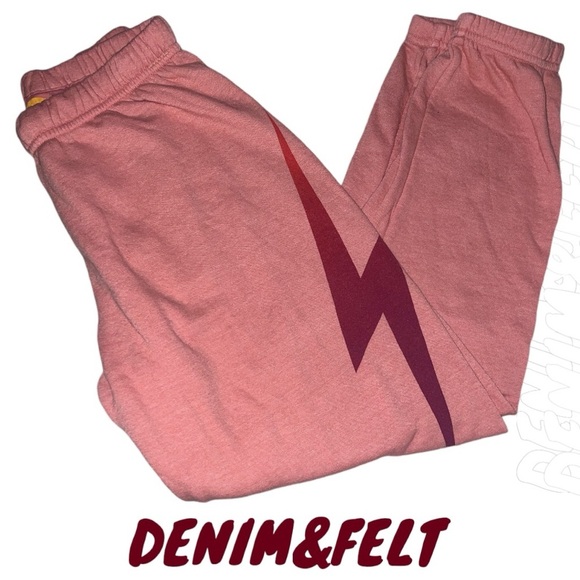 AVIATOR NATION Women’s Pink Lighting Bolt High Waisted Sweatpants | PRELOVED!!🩷 - Picture 1 of 10